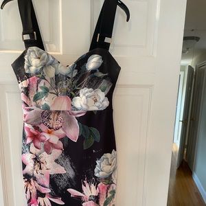 Lipsy Black Floral Fitted Dress